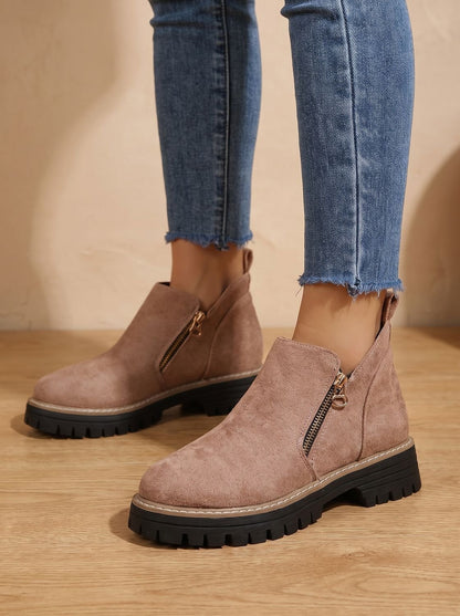 Wanda | Leopard Print Flat Ankle Boots with Chunky Sole