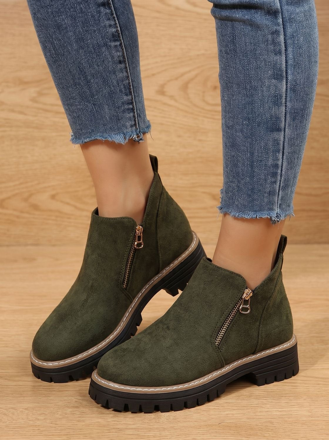 Wanda | Leopard Print Flat Ankle Boots with Chunky Sole