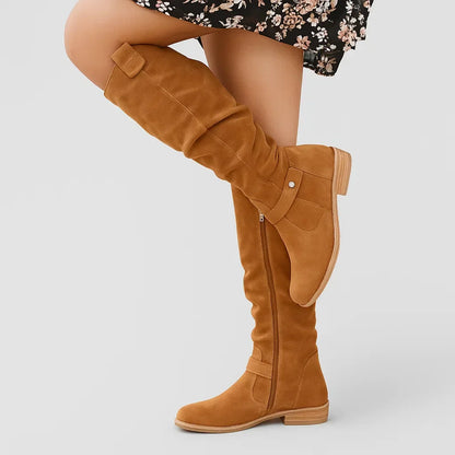Emily | Suede Slouch Knee High Orthopedic Block Heel Boots