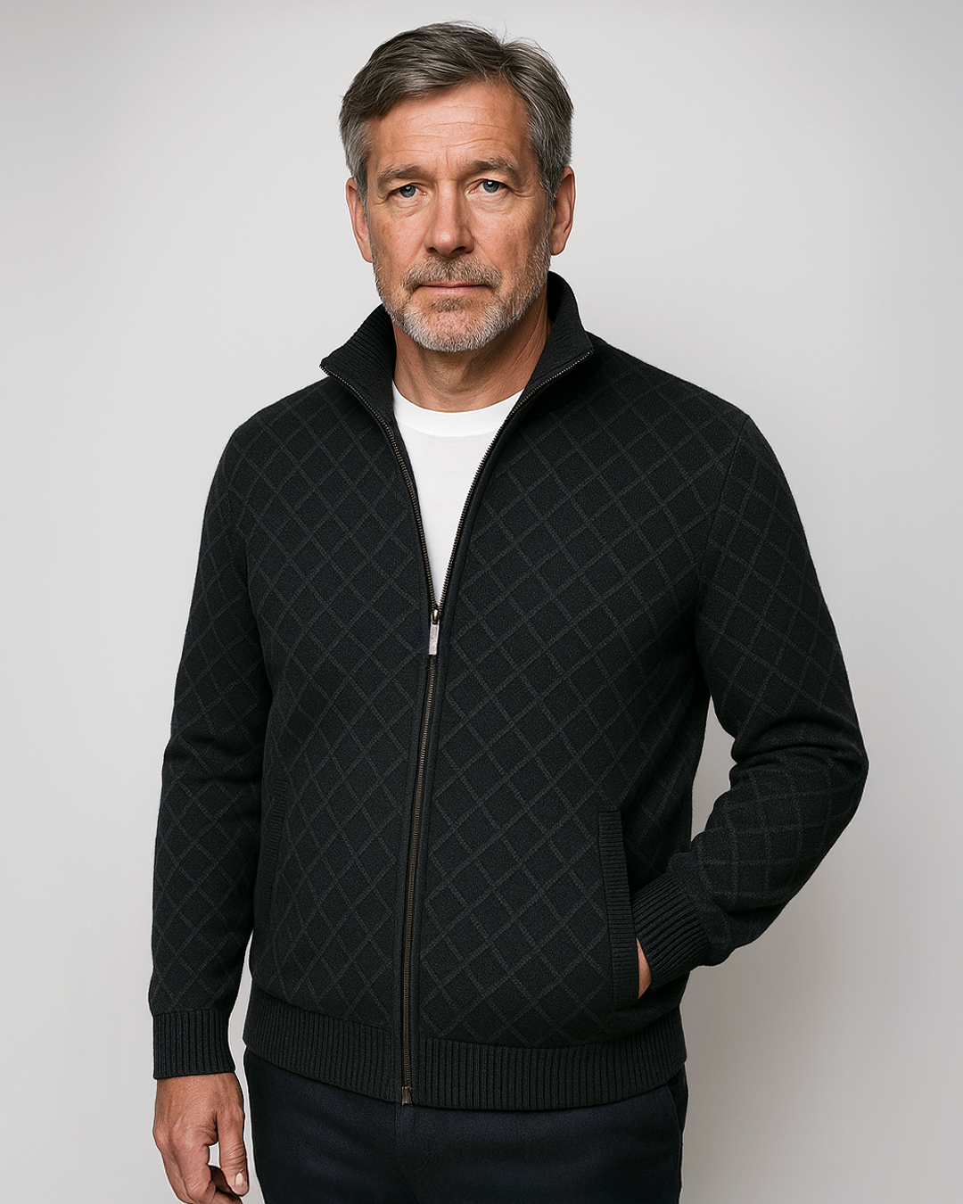 Jolyon | Checked Knit Zip Jacket with Ribbed Trims