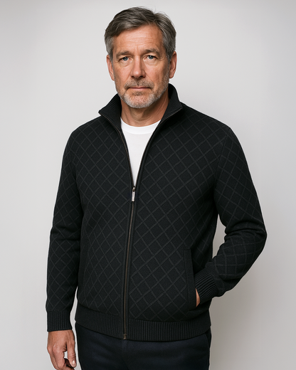 Jolyon | Checked Knit Zip Jacket with Ribbed Trims