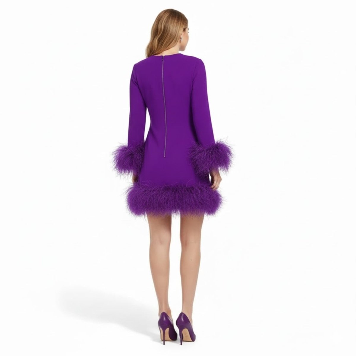 Lilibet | Long Sleeve Mini Dress with Faux Fur Hem