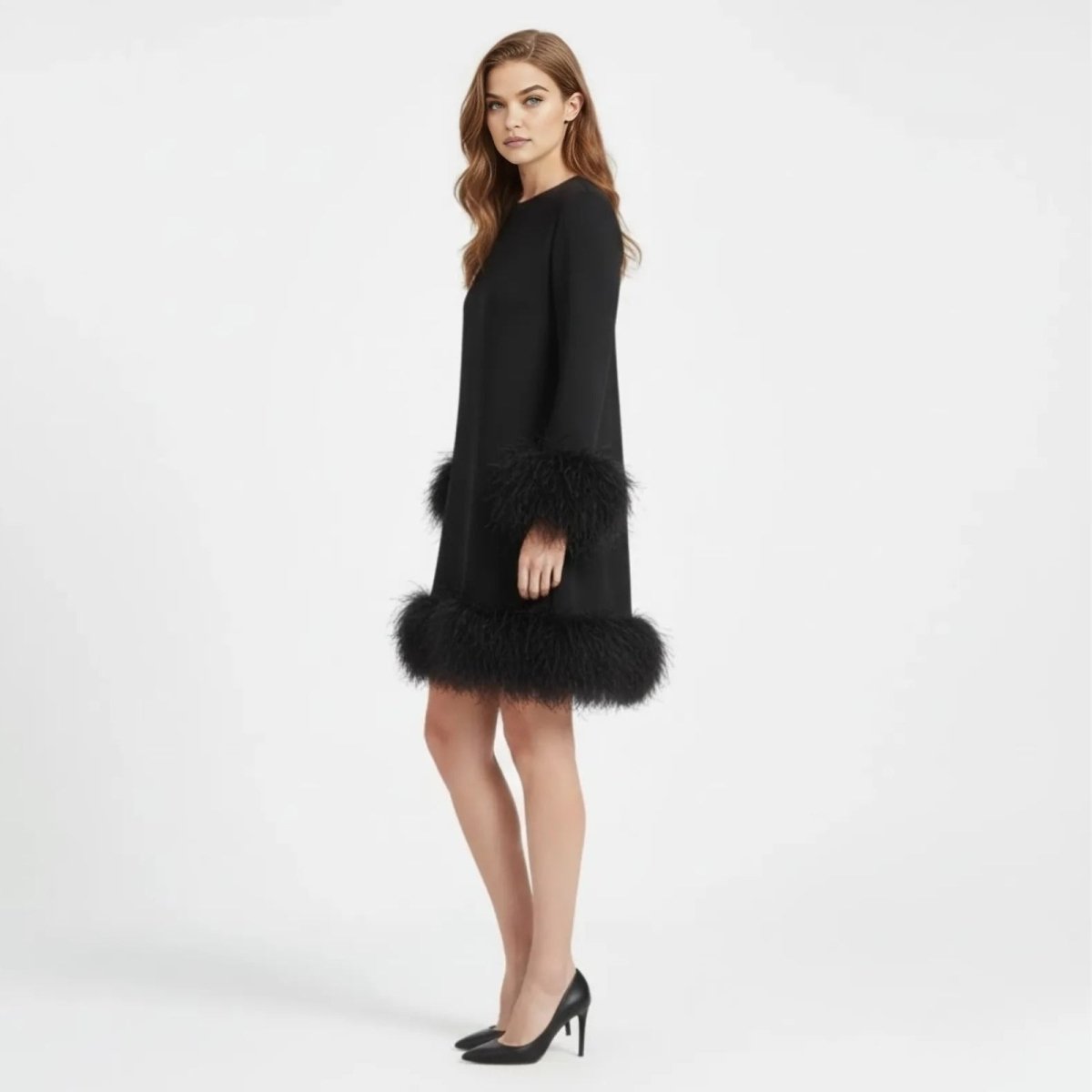 Lilibet | Long Sleeve Mini Dress with Faux Fur Hem