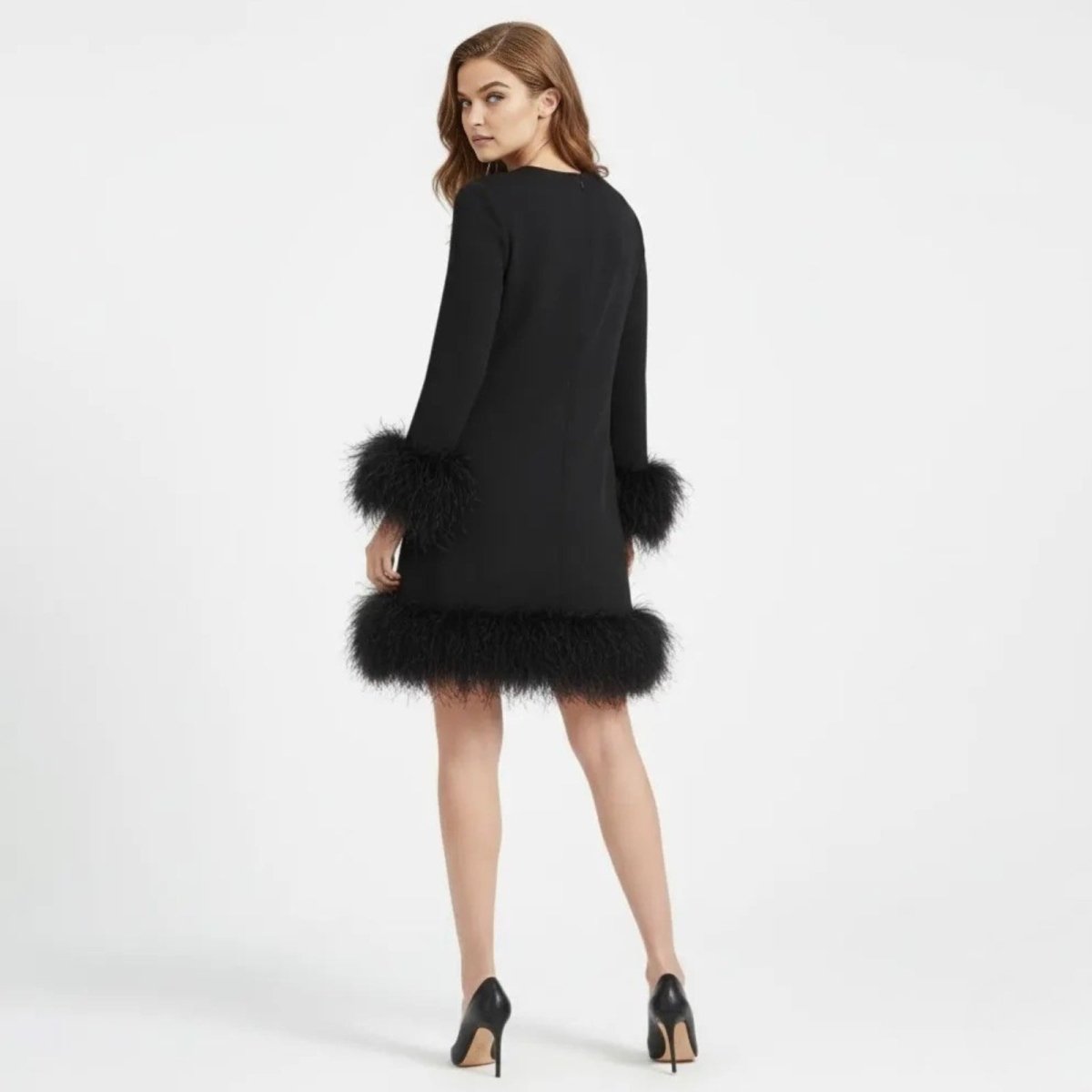 Lilibet | Long Sleeve Mini Dress with Faux Fur Hem
