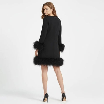 Lilibet | Long Sleeve Mini Dress with Faux Fur Hem