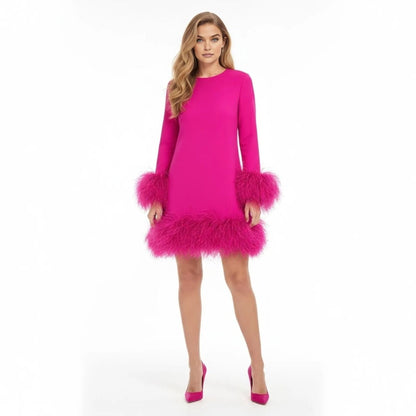 Lilibet | Long Sleeve Mini Dress with Faux Fur Hem