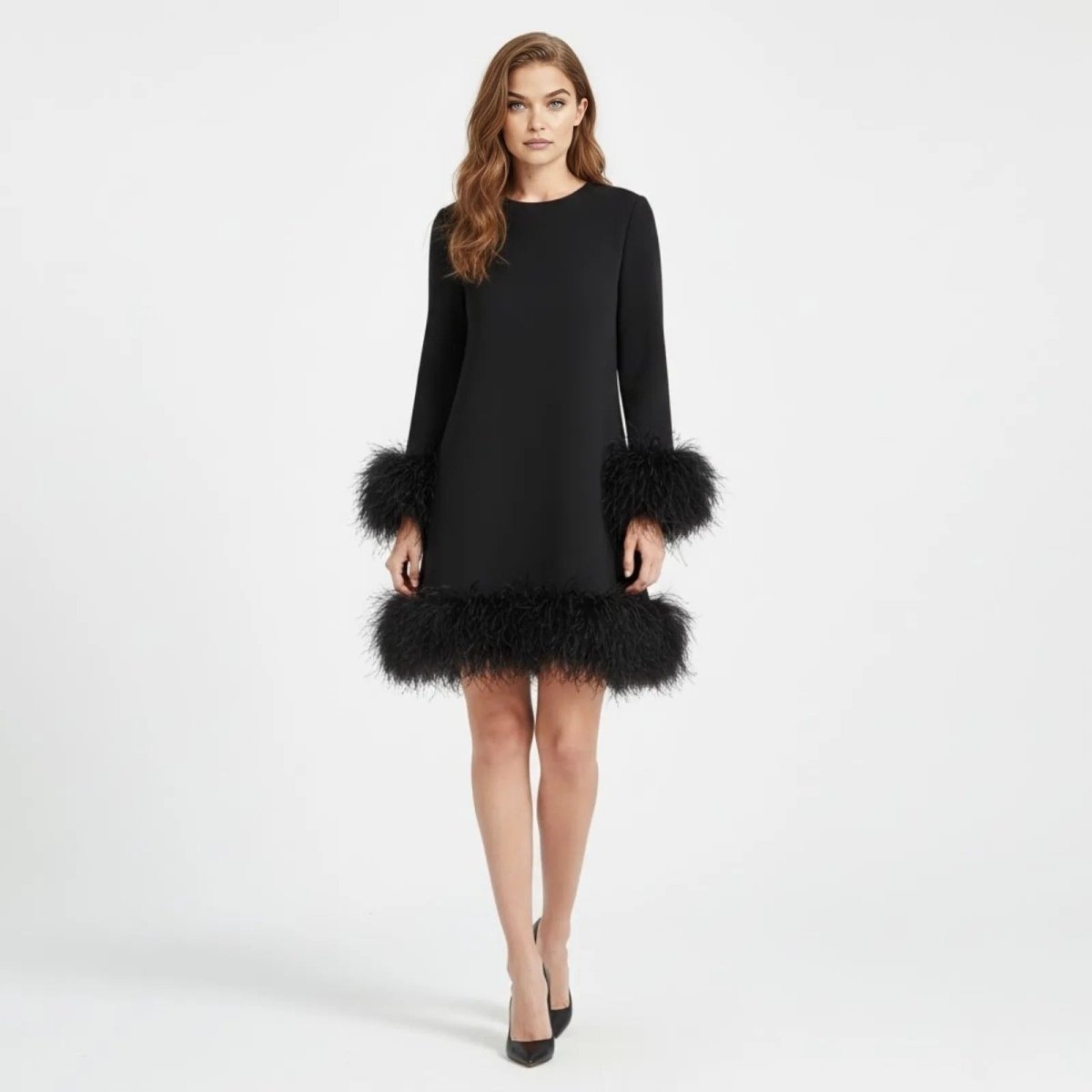 Lilibet | Long Sleeve Mini Dress with Faux Fur Hem