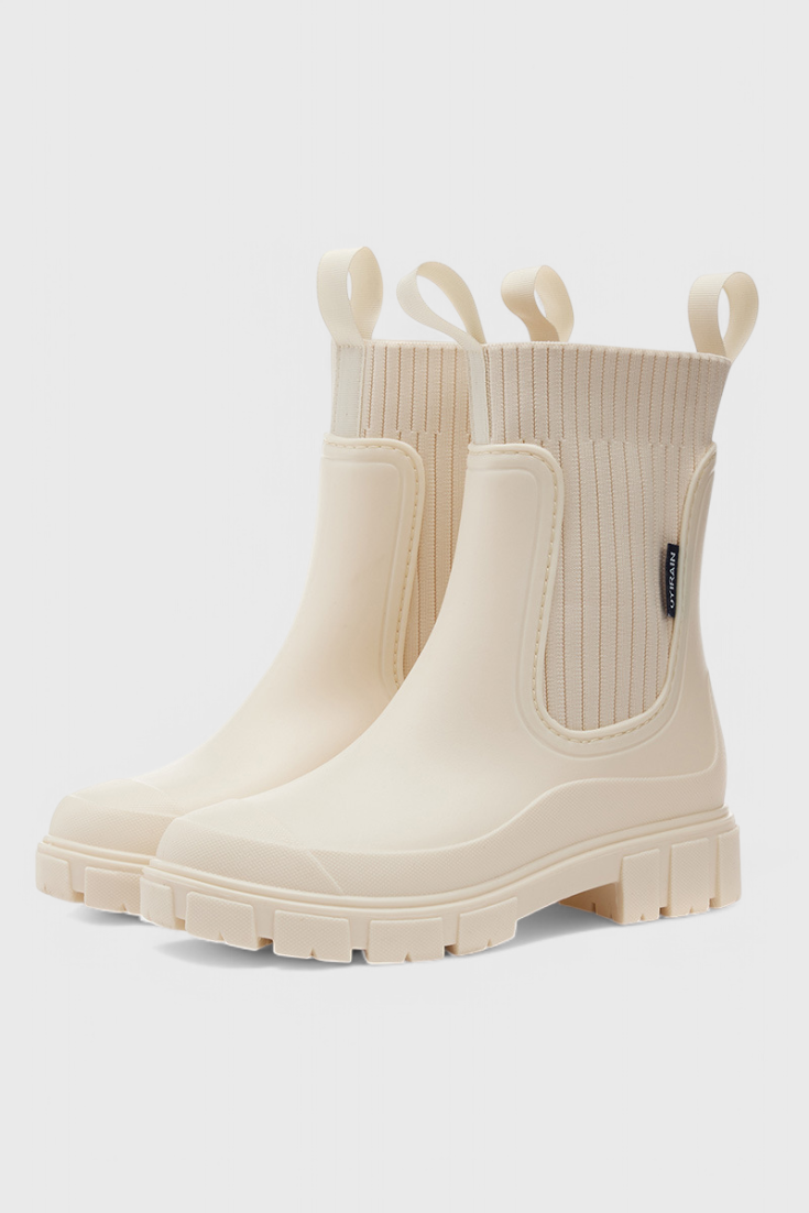 Maudie | Waterproof Chunky Chelsea Rain Boots with Knit Collar