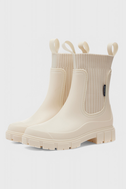 Maudie | Waterproof Chunky Chelsea Rain Boots with Knit Collar