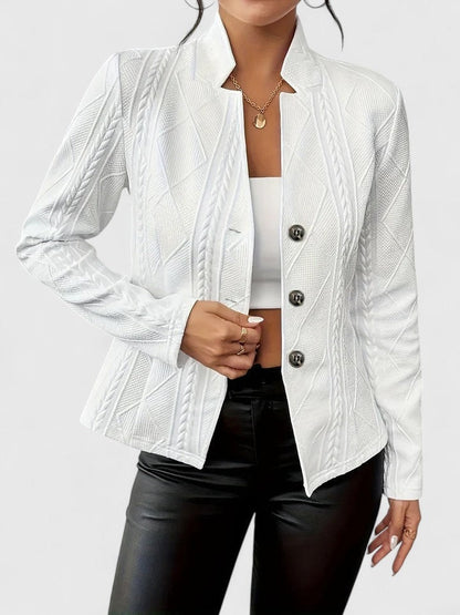 Rowan | Cable Textured Stand Collar Button Knit Jacket