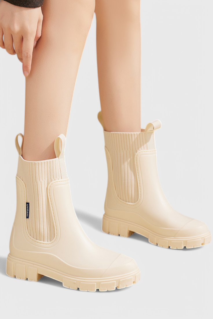 Maudie | Waterproof Chunky Chelsea Rain Boots with Knit Collar