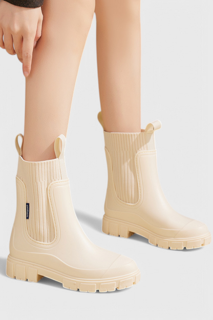 Maudie | Waterproof Chunky Chelsea Rain Boots with Knit Collar