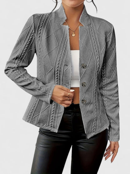 Rowan | Cable Textured Stand Collar Button Knit Jacket