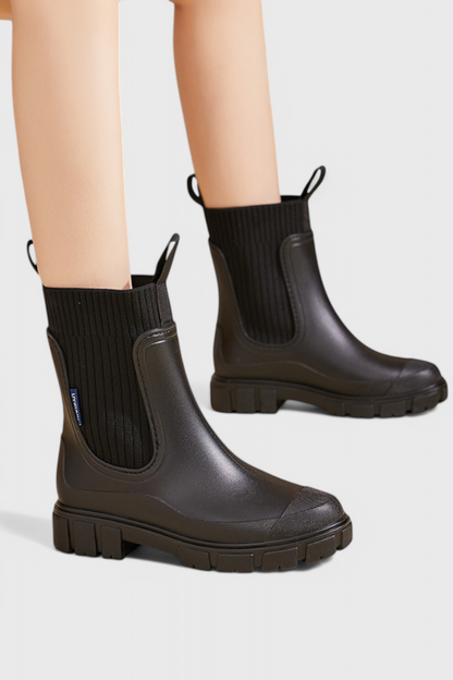 Maudie | Waterproof Chunky Chelsea Rain Boots with Knit Collar