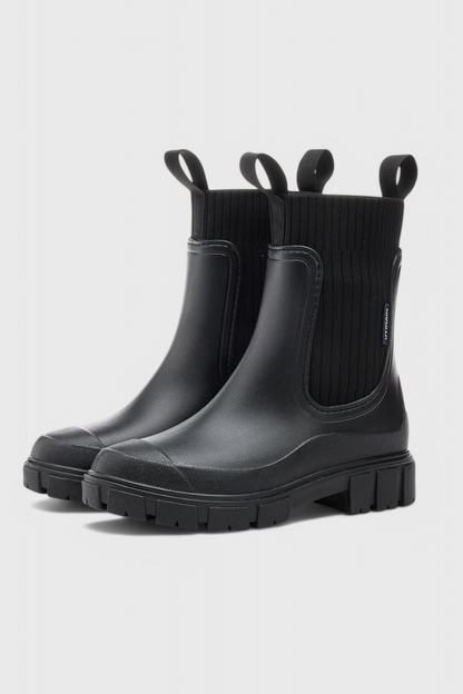 Maudie | Waterproof Chunky Chelsea Rain Boots with Knit Collar