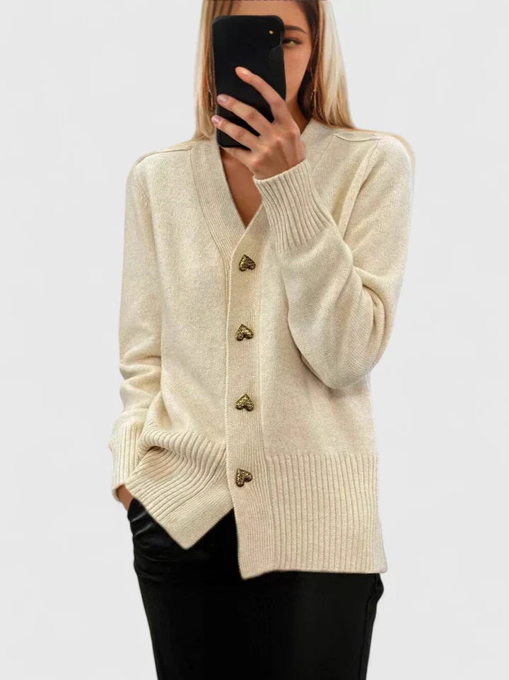 Lillyanne | Heart-Button Soft Drape Elegant Cardigan