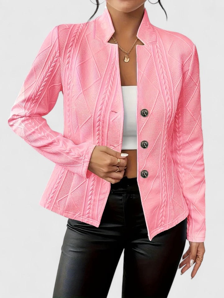 Rowan | Cable Textured Stand Collar Button Knit Jacket