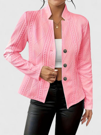 Rowan | Cable Textured Stand Collar Button Knit Jacket