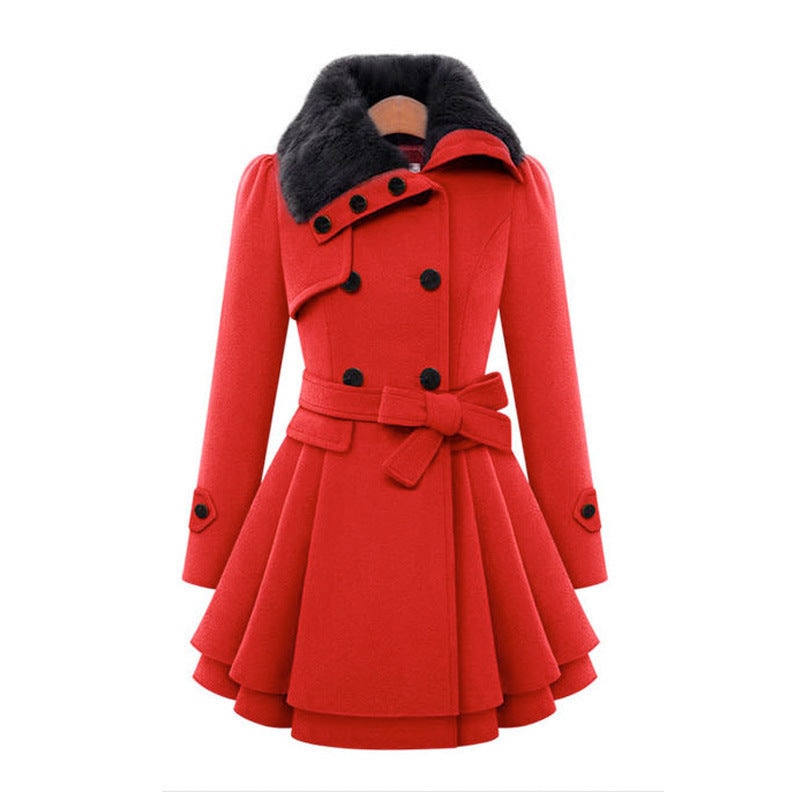 Winslet | Winter Belted Fur Collar Wool Trench Coat