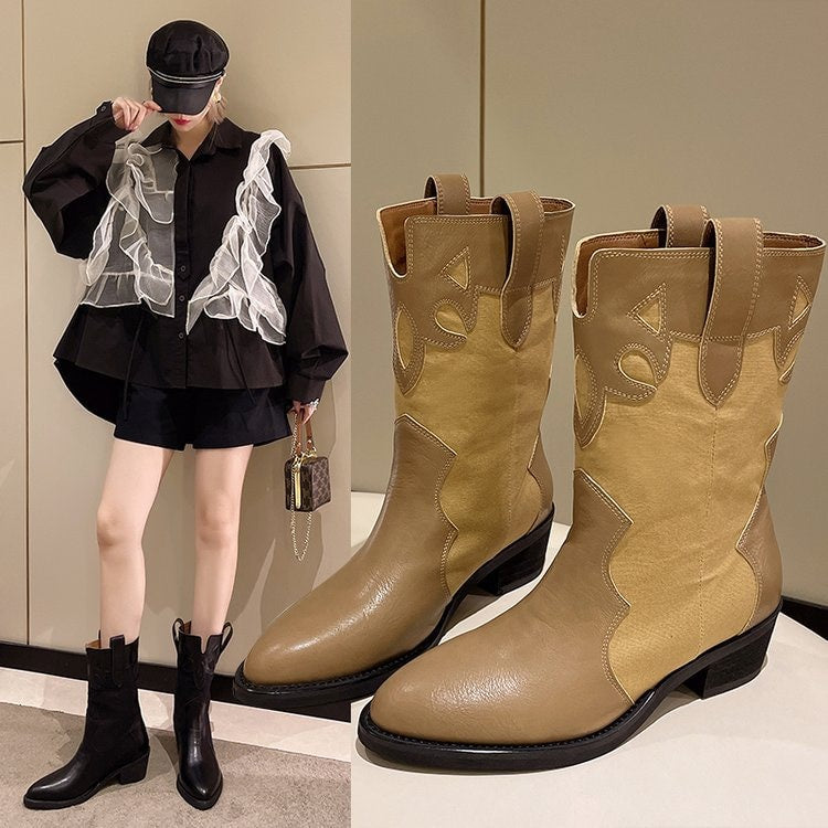 Sable | Women's Embroidered Ankle Cowboy Boots with Block Heel
