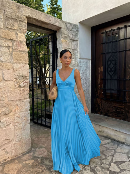 Amelia | Wedding Guest Pleated V-Neck Maxi Dress