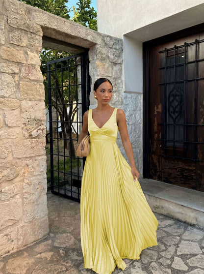 Amelia | Wedding Guest Pleated V-Neck Maxi Dress