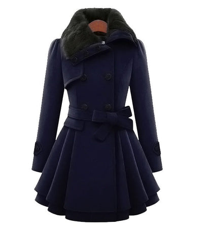 Winslet | Winter Belted Fur Collar Wool Trench Coat