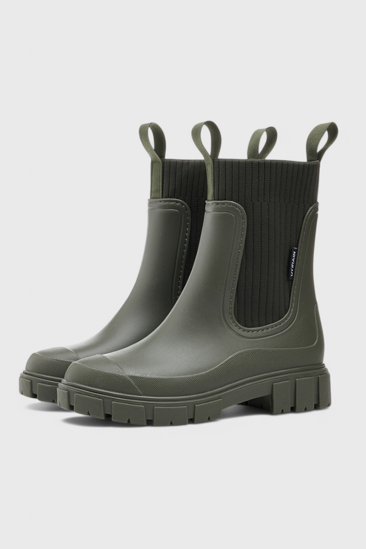 Maudie | Waterproof Chunky Chelsea Rain Boots with Knit Collar