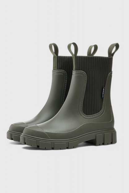 Maudie | Waterproof Chunky Chelsea Rain Boots with Knit Collar