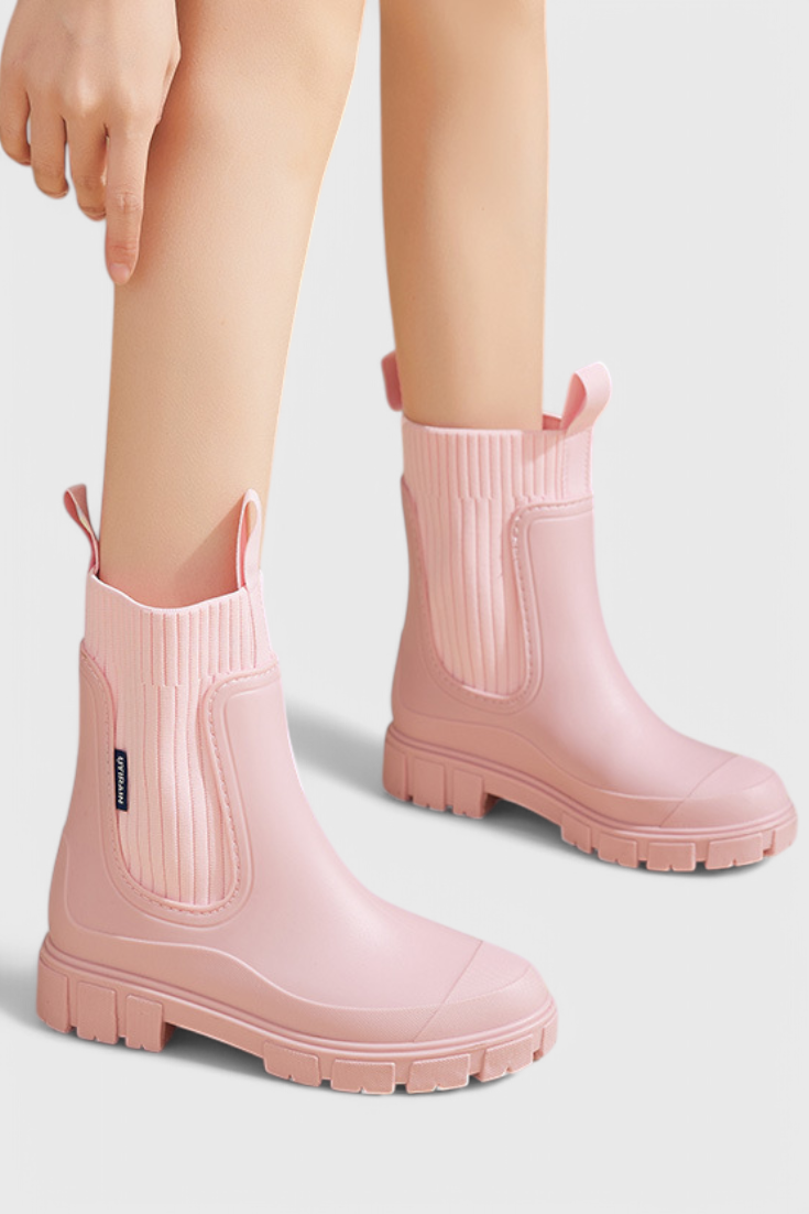 Maudie | Waterproof Chunky Chelsea Rain Boots with Knit Collar