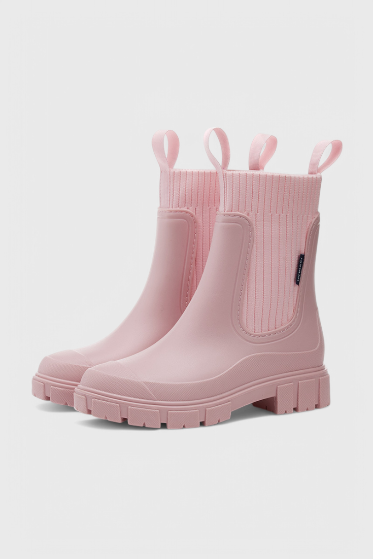 Maudie | Waterproof Chunky Chelsea Rain Boots with Knit Collar