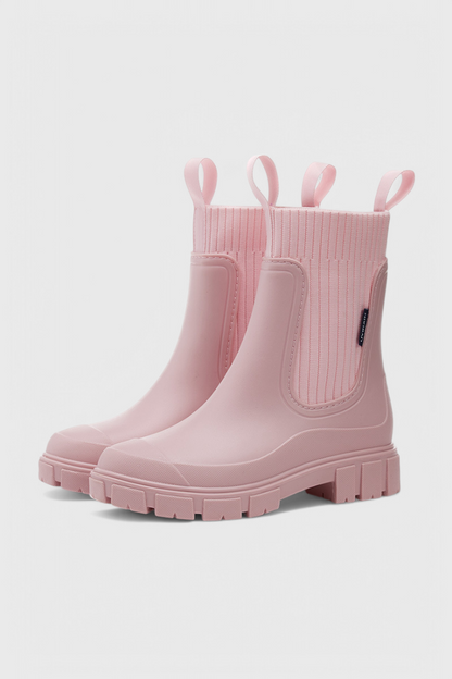 Maudie | Waterproof Chunky Chelsea Rain Boots with Knit Collar