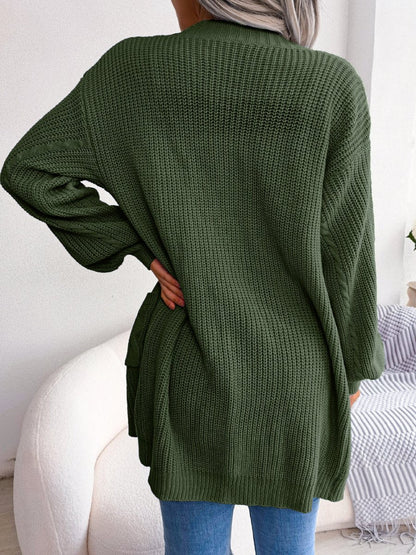 Deirdre | Oversized Open Front Cable Knit Cardigan with Pockets