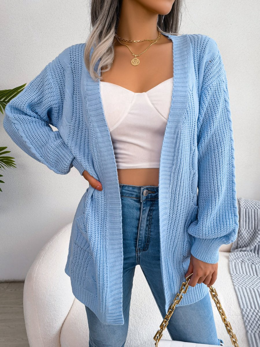 Deirdre | Oversized Open Front Cable Knit Cardigan with Pockets