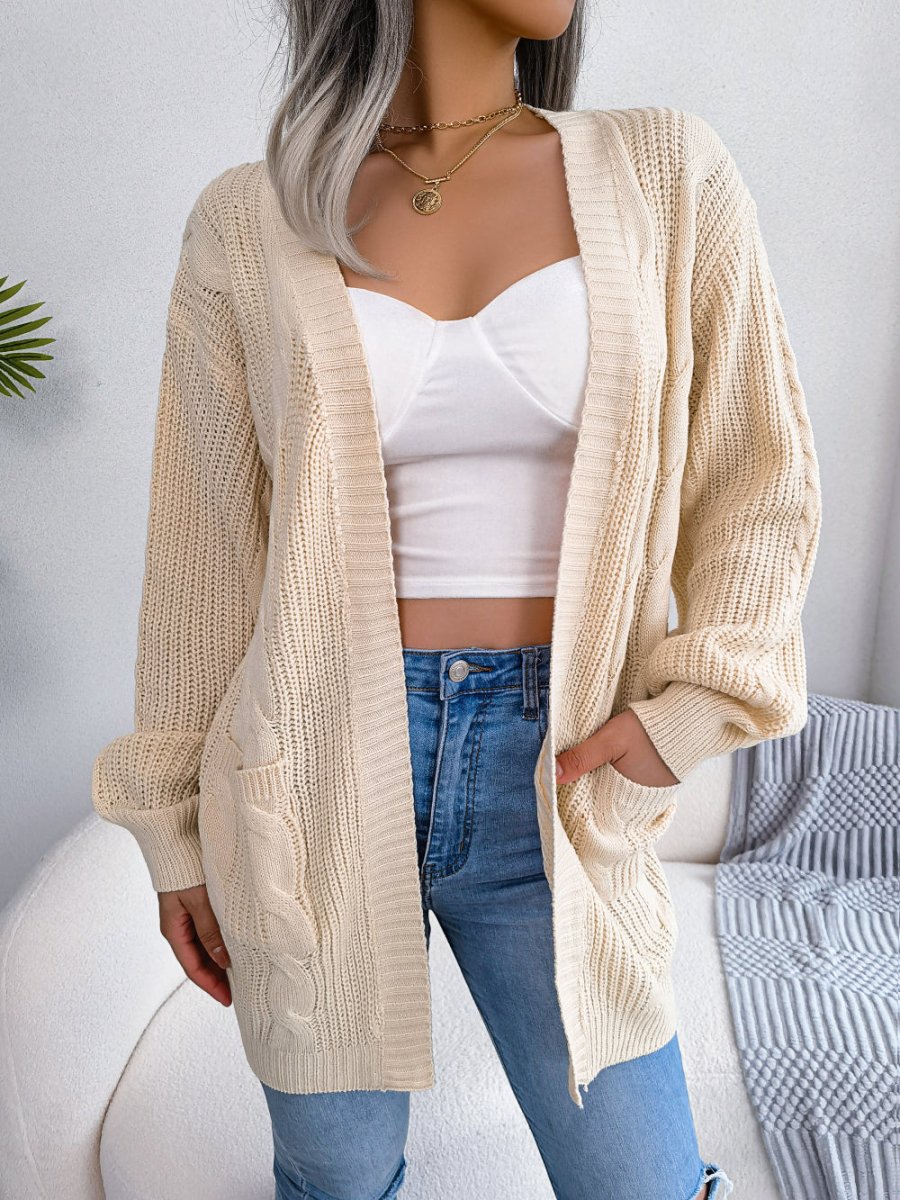 Deirdre | Oversized Open Front Cable Knit Cardigan with Pockets