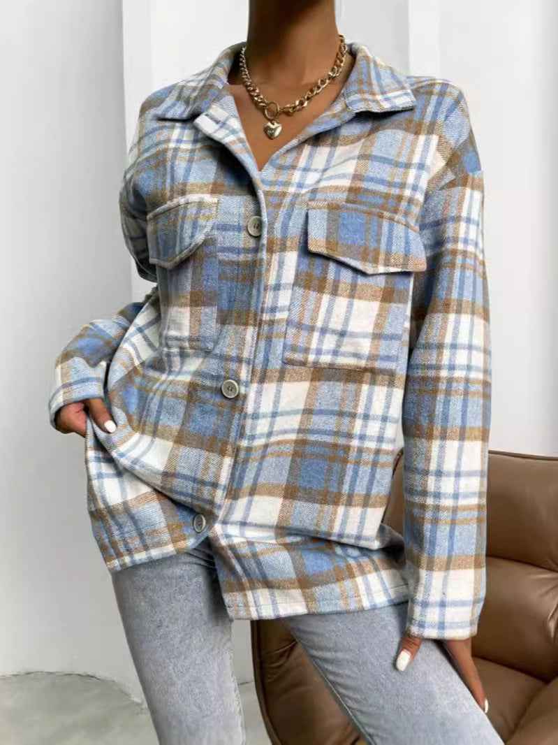 Beth | Oversized Check Shacket with Chest Pockets and Button Front