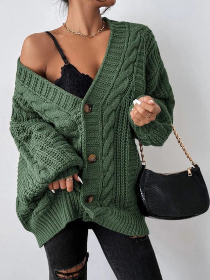 Noelene | Oversized Chunky Cable Knit Cardigan with Balloon Sleeves