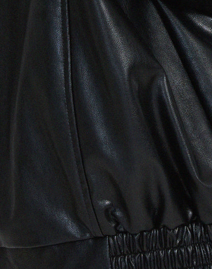 Faux Leather Bomber Jacket for Women | Oversized Zip-Front Elasticated Hem