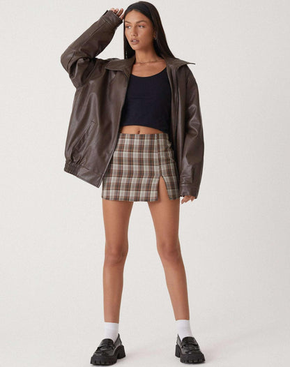 Faux Leather Bomber Jacket for Women | Oversized Zip-Front Elasticated Hem