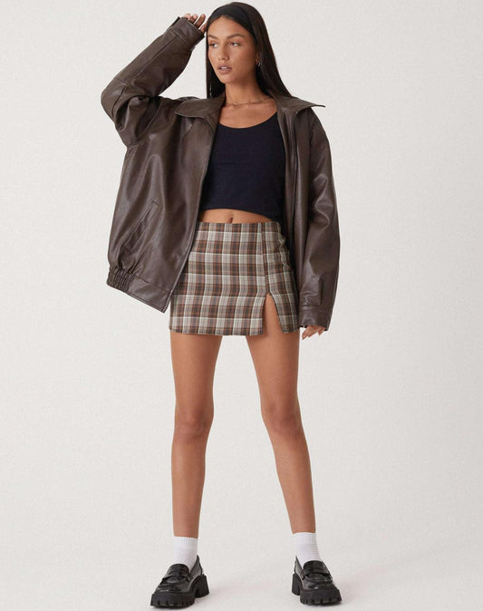 Faux Leather Bomber Jacket for Women | Oversized Zip-Front Elasticated Hem