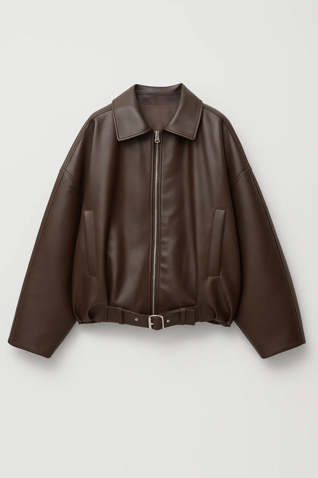 Leather Jacket for Women | Oversized Belted Zip-Front