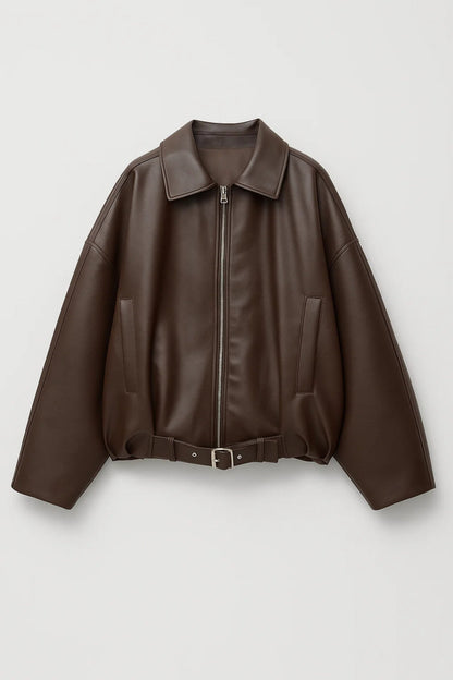 Leather Jacket for Women | Oversized Belted Zip-Front