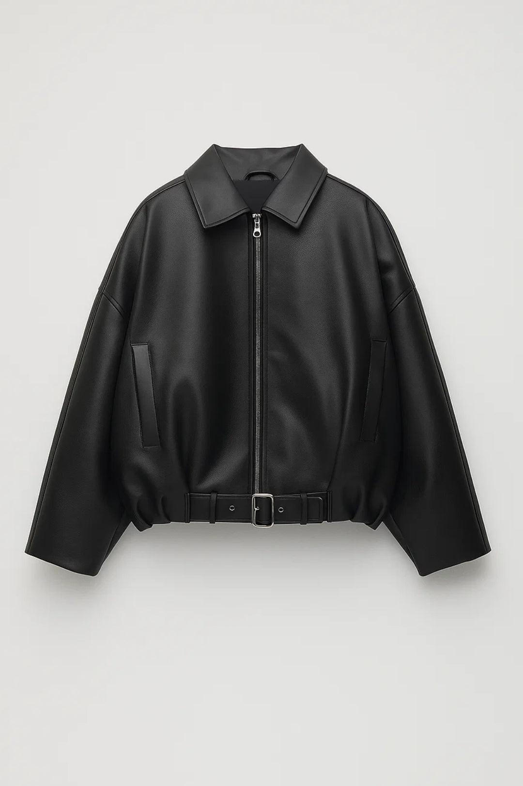 Leather Jacket for Women | Oversized Belted Zip-Front