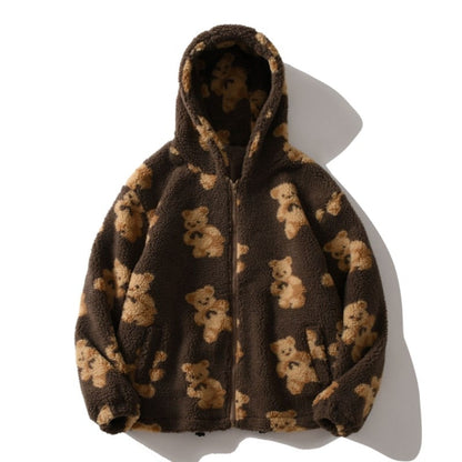 Annabelle | Oversized Fluffy Sherpa Jacket with Hood and Teddy Bear Print
