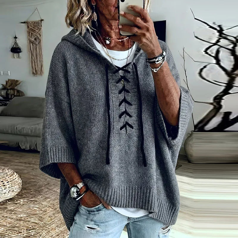 Peony | Oversized Hooded Knit Jumper with Lace-Up Neck