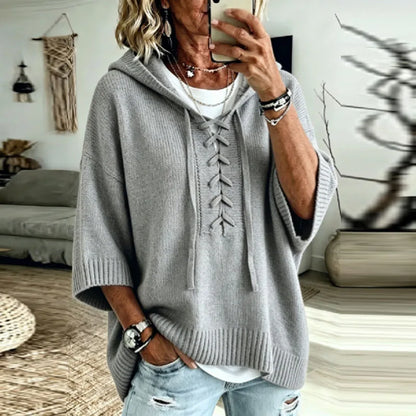 Peony | Oversized Hooded Knit Jumper with Lace-Up Neck