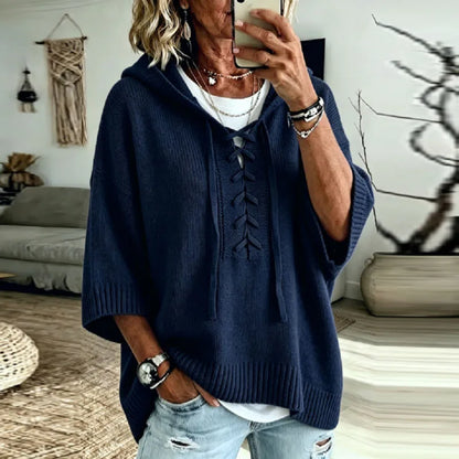 Peony | Oversized Hooded Knit Jumper with Lace-Up Neck
