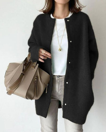 Mairead | Oversized Fluffy Knit Cardigan with Snap Buttons
