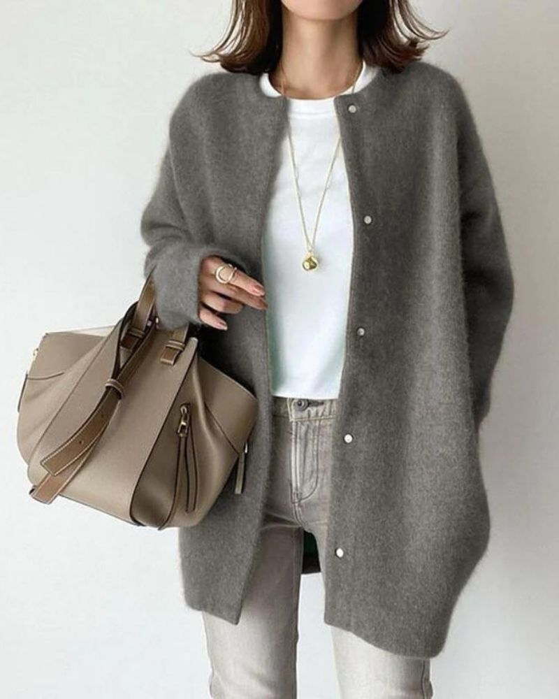 Mairead | Oversized Fluffy Knit Cardigan with Snap Buttons