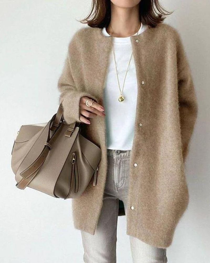 Mairead | Oversized Fluffy Knit Cardigan with Snap Buttons
